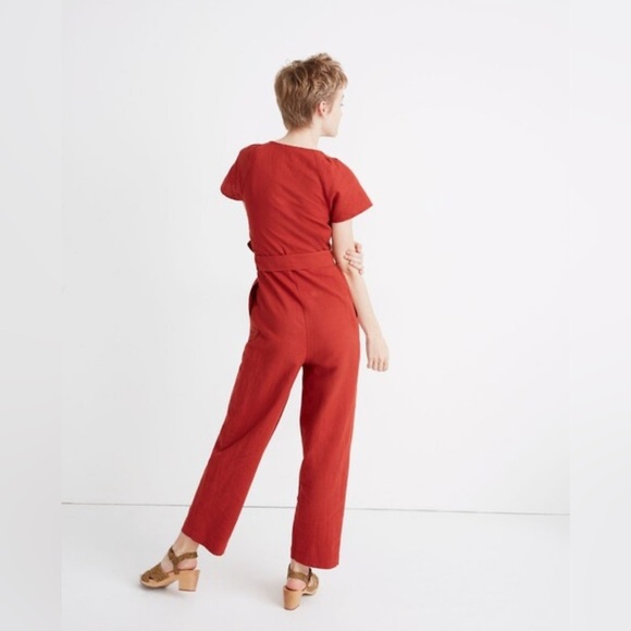 Madewell Linen-Cotton Pleat-Sleeve Jumpsuit Pink Purple Sz 2 - Picture 9 of 10